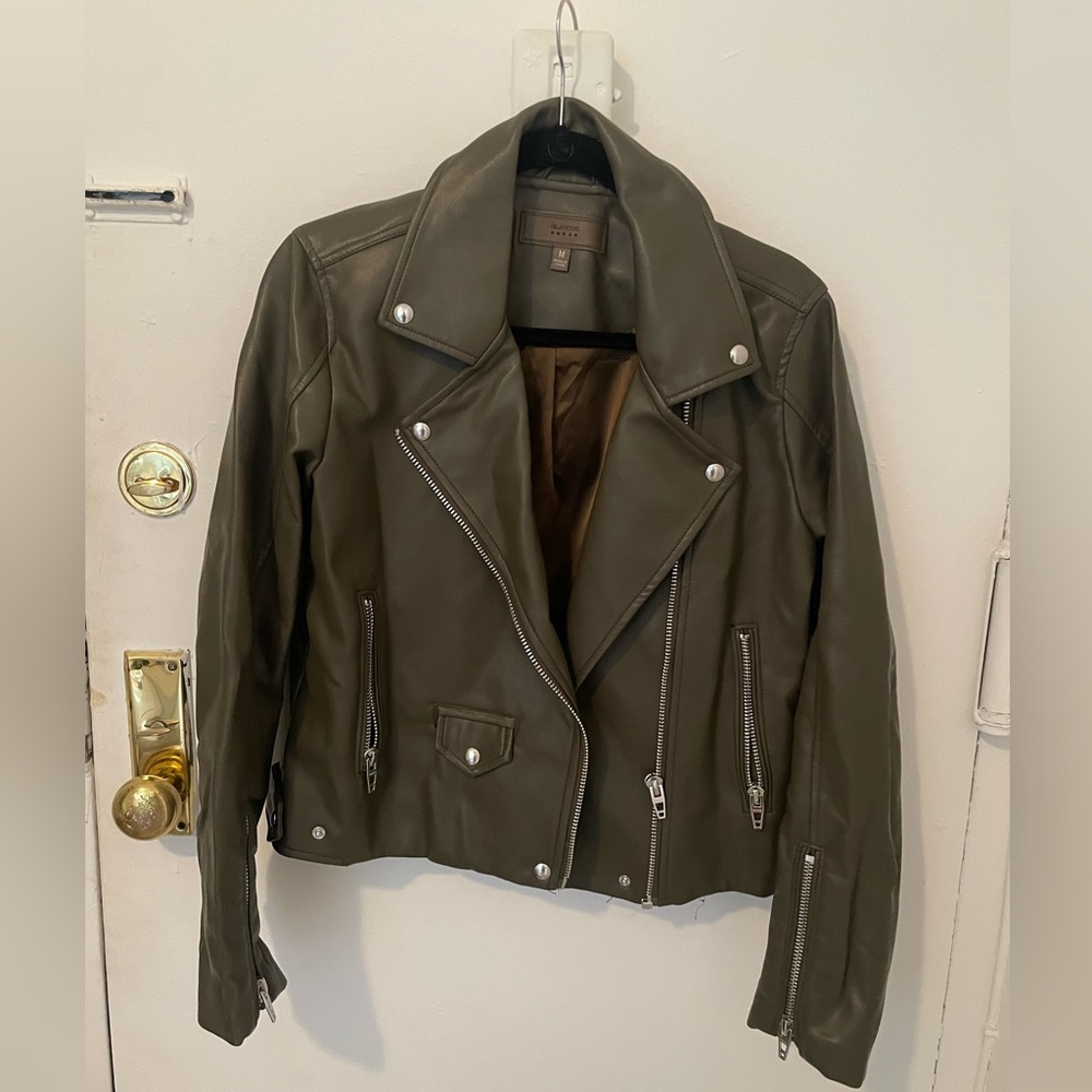 BlankNYC Olive Green Faux Leather Moto Jacket